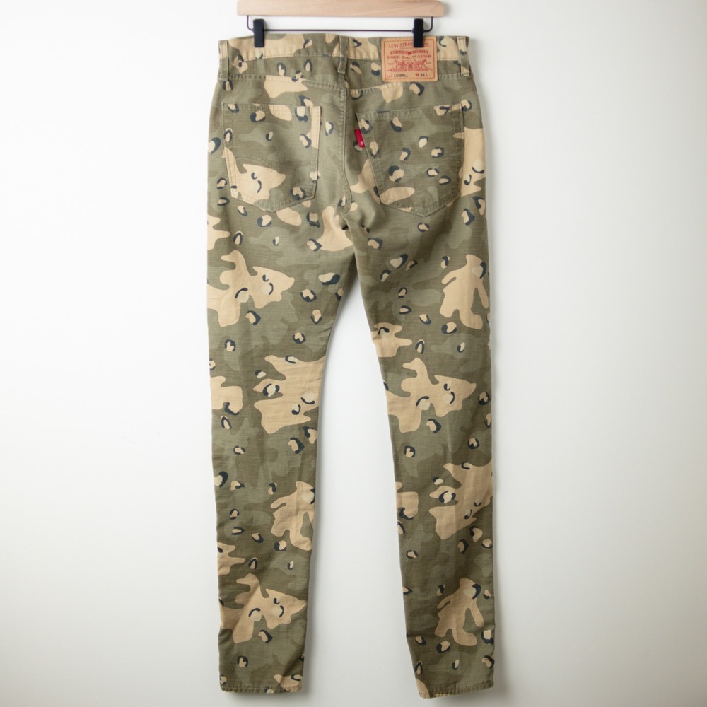 Levi's Lo-Ball Camo Slim Jeans Pants Mens 33 Green Distressed Ripped Camouflage - Picture 6 of 12